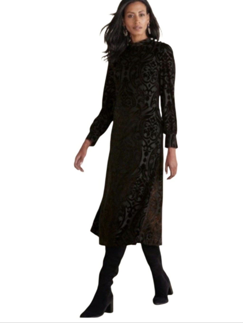 Soft Surroundings Hadley Velvet Burnout Black Abstract Whimsigoth Dress Sz 10